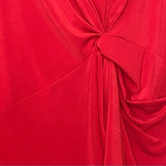 Rafaella 3X Top Shirt Red Solid Round Neck 3/4 Sleeve Knot Faux Wrap Stretch P11 - Picture 2 of 7